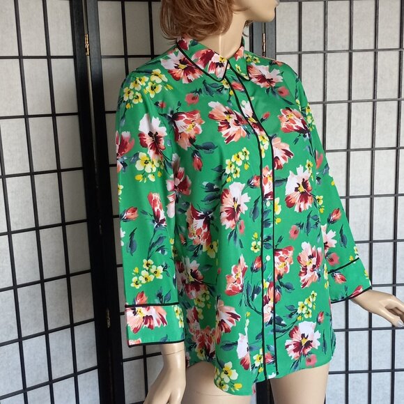 Lauren Ralph Lauren Green Floral 3/4 Sleeve Blouse Top XL Feminine! - Picture 4 of 9